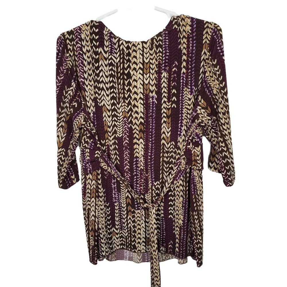 Venezia Size 22 24 Shirt Layered Stretch Jersey Tunic Tie Belt Boho Braid Print - Picture 3 of 6